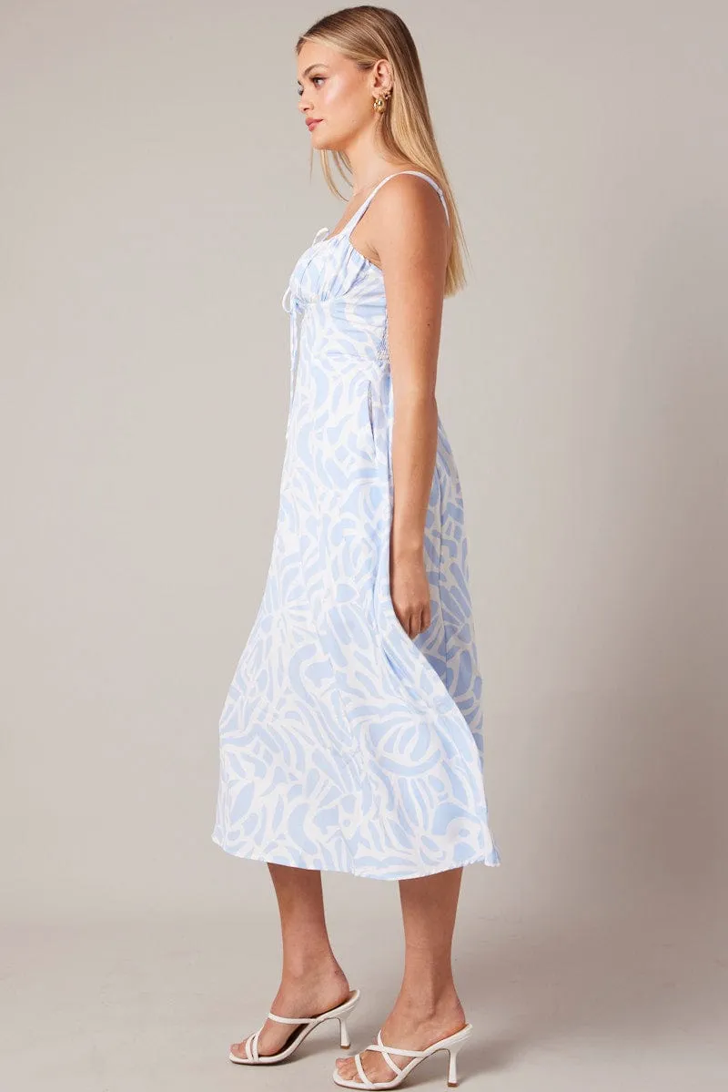 Blue Print Midi Dress Gathered Bust Midi sold by Ally Fashion product image thumbnail 4