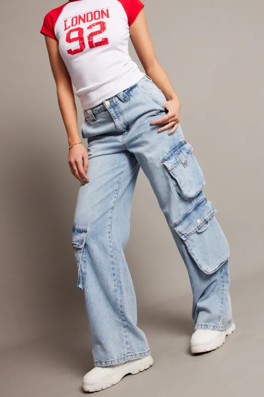Denim Cargo Jean Mid Rise sold by Ally Fashion