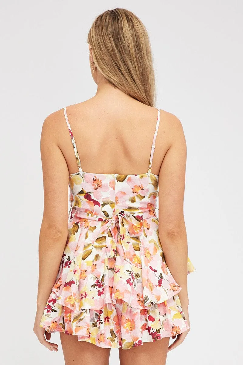 White Floral Fit And Flare Playsuit Square Neck sold by Ally Fashion product image thumbnail 5