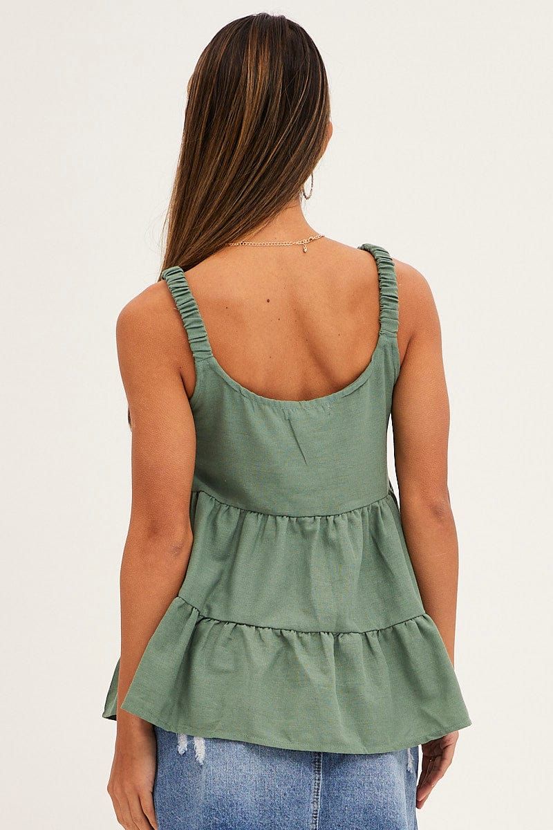 Green Tiered Top Sleeveless Scoop Neck Linen Blend sold by Ally Fashion product image thumbnail 5