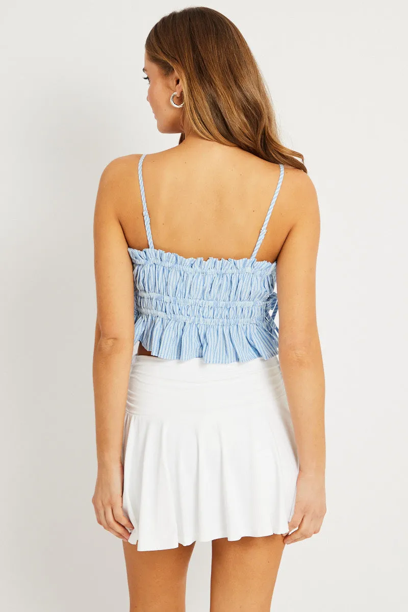 Blue Stripe Crop Top Sleeveless Ruched sold by Ally Fashion product image thumbnail 5