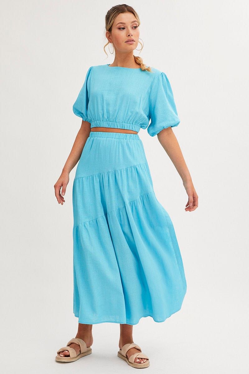 Blue Maxi Skirt Asymmetric Tier sold by Ally Fashion
