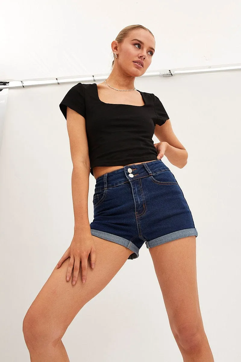 Blue Denim Shorts Skinny High Rise sold by Ally Fashion