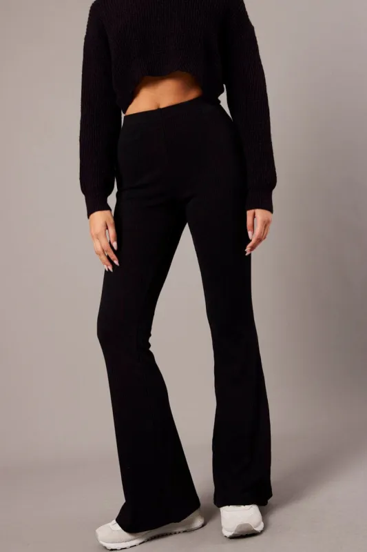 Black Flare Leg Pants Rib sold by Ally Fashion