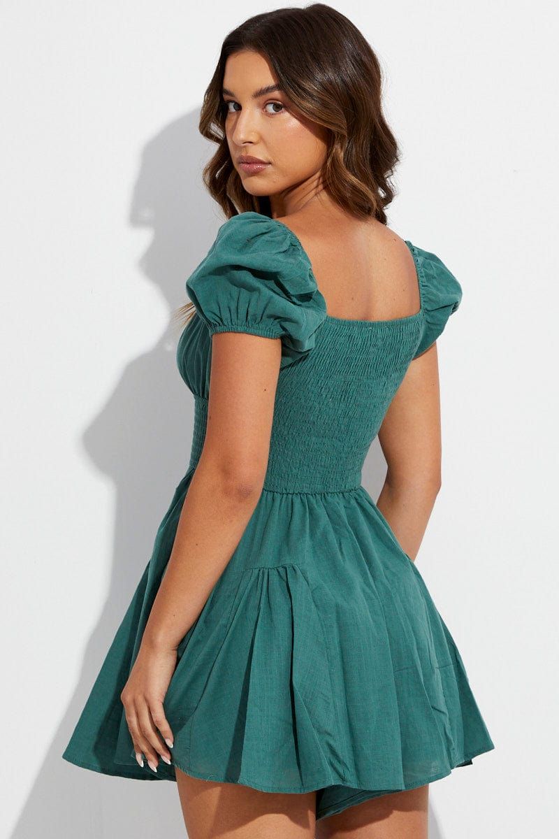 Green Ruffle Playsuit Short Sleeve Gathered Bust sold by Ally Fashion product image thumbnail 5