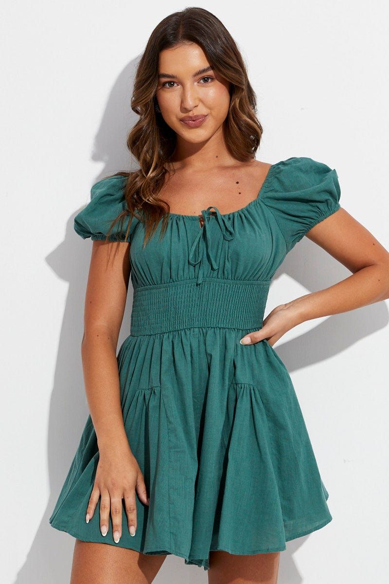 Green Ruffle Playsuit Short Sleeve Gathered Bust sold by Ally Fashion product image thumbnail 3