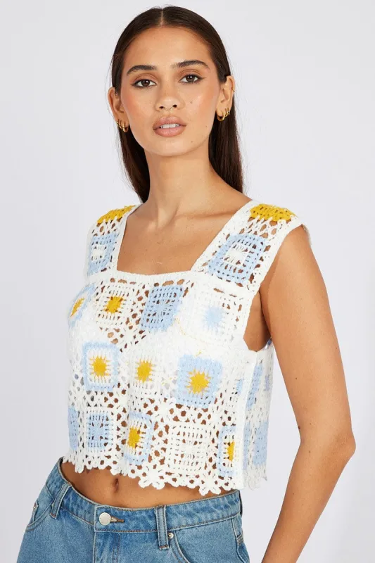 Multi Crochet Top Crop Square Neck sold by Ally Fashion