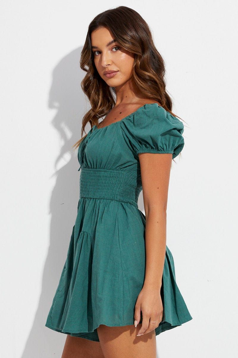 Green Ruffle Playsuit Short Sleeve Gathered Bust sold by Ally Fashion product image thumbnail 4