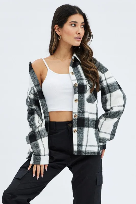 Black Check Shirt Shacket Collared Long Sleeve Checked Print sold by Ally Fashion