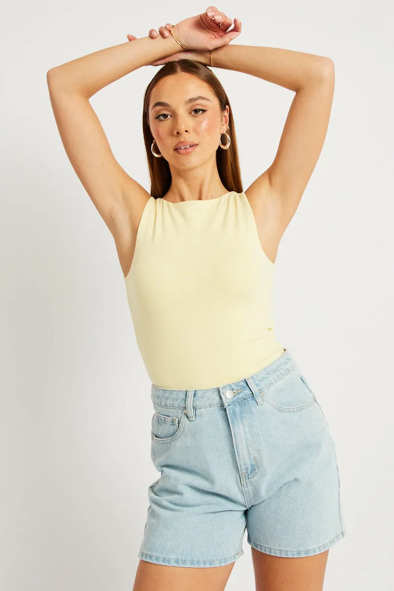 Yellow Tank Top Sleeveless Boat Neck sold by Ally Fashion