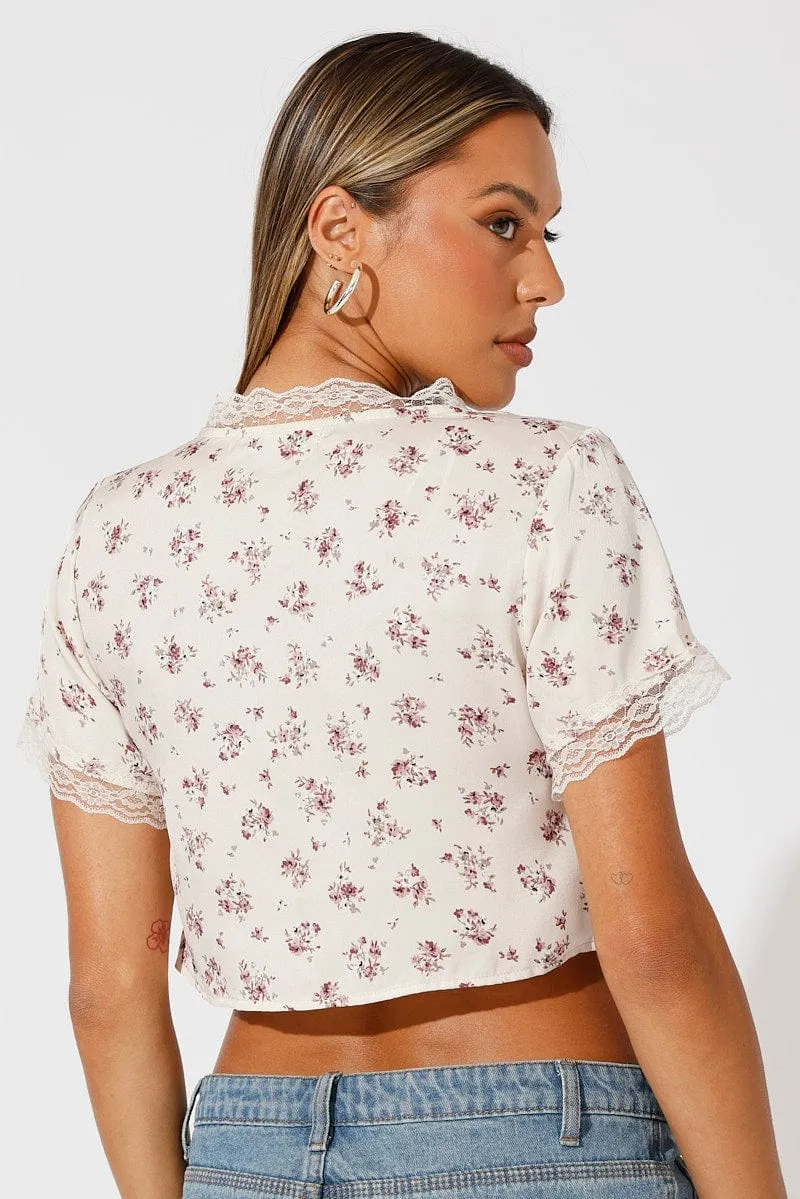 Beige Ditsy Tie Cardigan Short Sleeve sold by Ally Fashion product image thumbnail 5