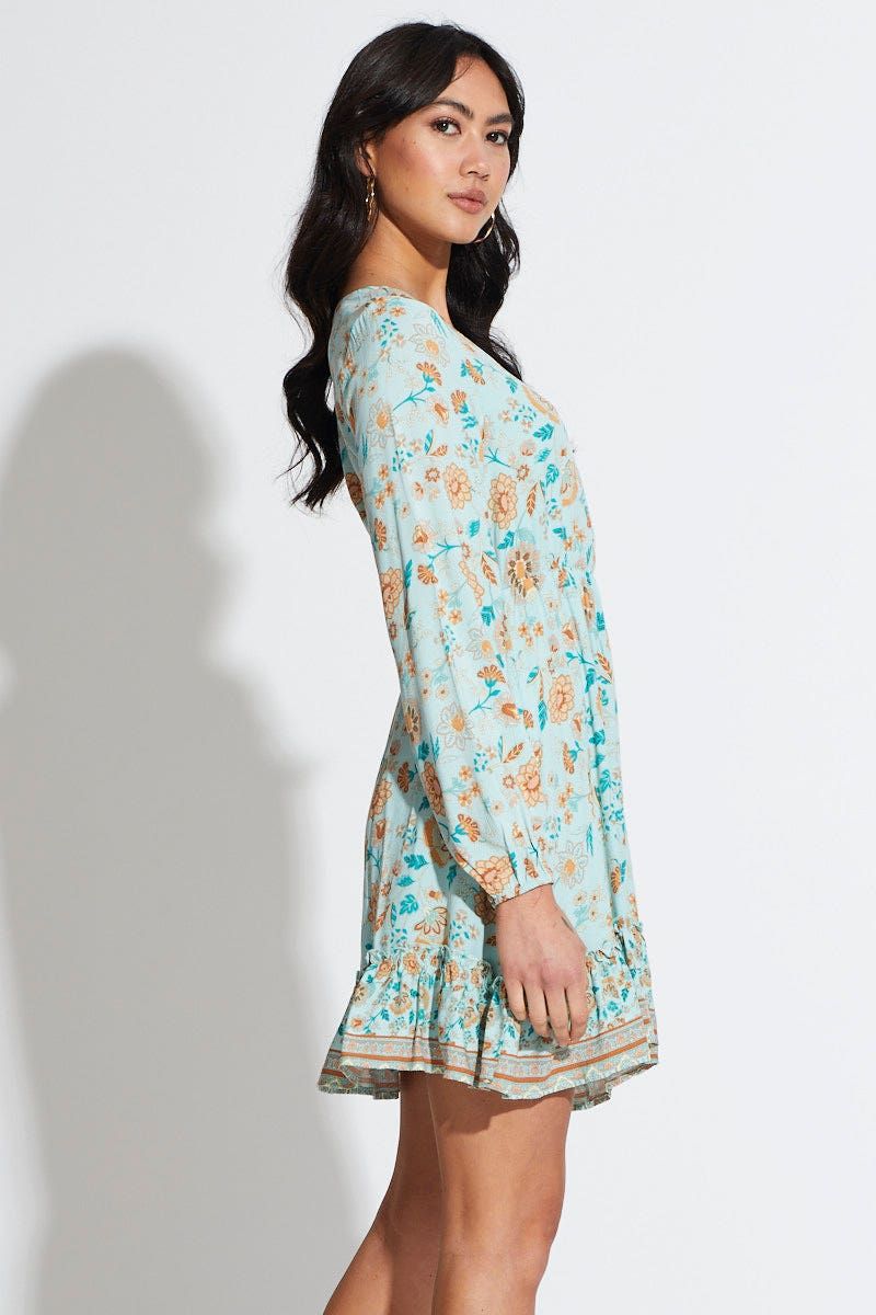 Boho Print Mini Dress Long Sleeve V Neck sold by Ally Fashion product image thumbnail 3