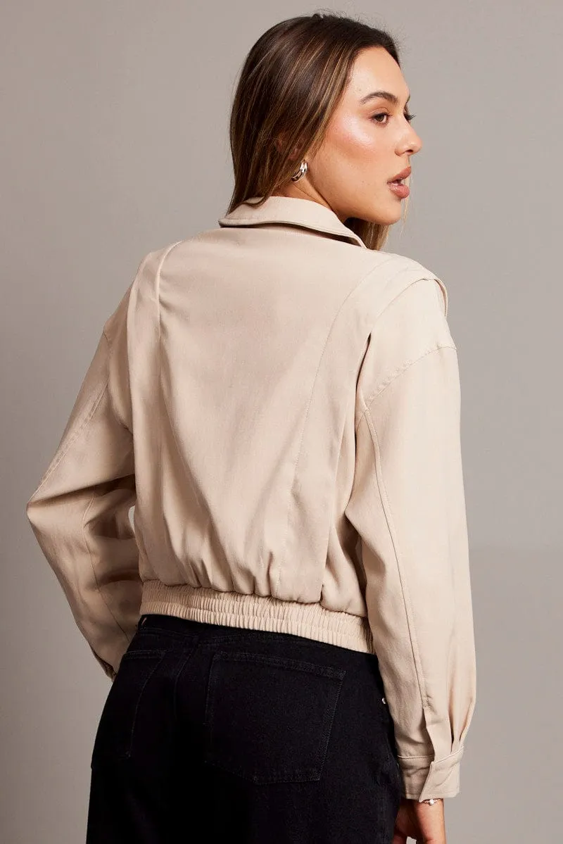 Beige Utility Bomber Jacket sold by Ally Fashion product image thumbnail 5