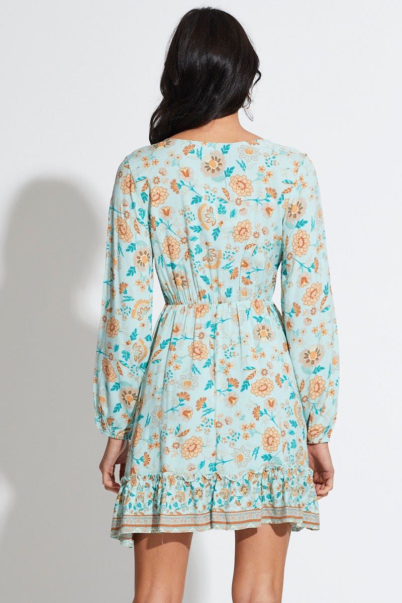 Boho Print Mini Dress Long Sleeve V Neck sold by Ally Fashion product image thumbnail 4