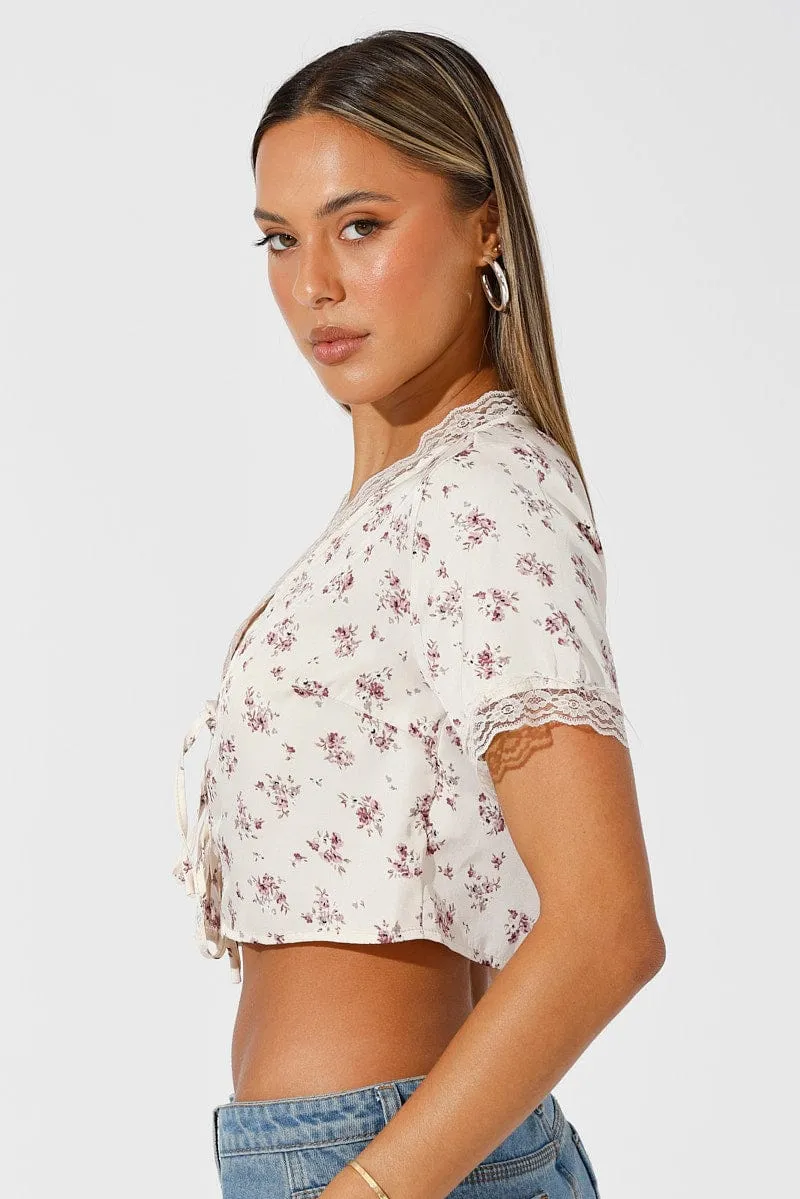 Beige Ditsy Tie Cardigan Short Sleeve sold by Ally Fashion product image thumbnail 4