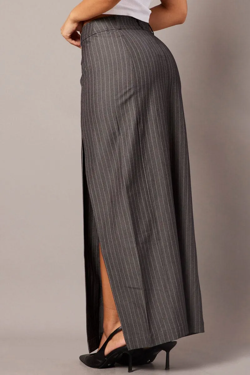 Grey Stripe Midi Skirt Tailored High Waist sold by Ally Fashion product image thumbnail 5