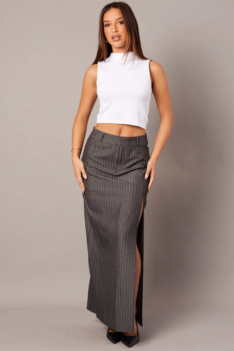 Grey Stripe Midi Skirt Tailored High Waist sold by Ally Fashion product image thumbnail 2
