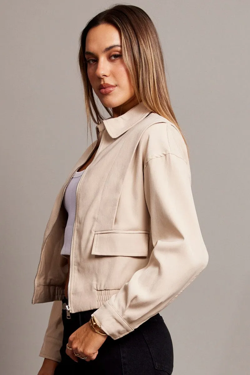 Beige Utility Bomber Jacket sold by Ally Fashion product image thumbnail 4