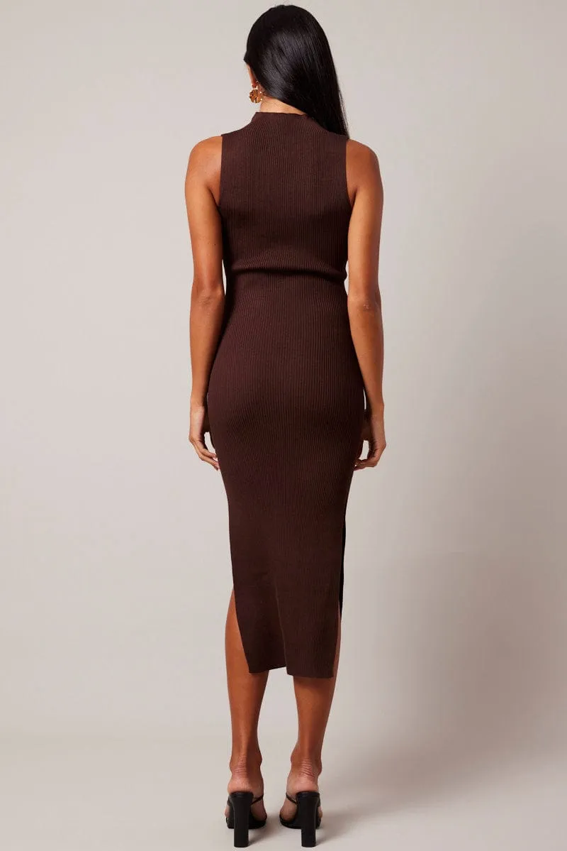 Brown Knit Dress High Neck Midi sold by Ally Fashion product image thumbnail 5