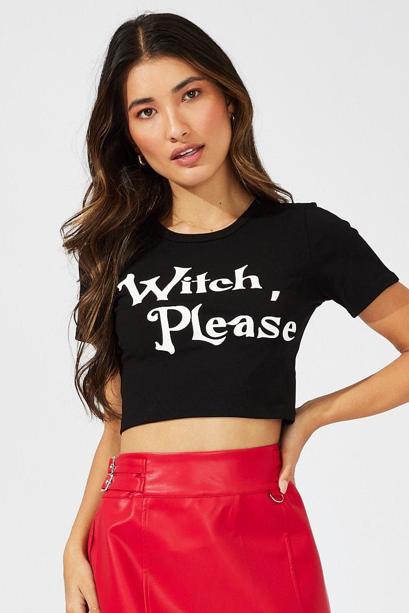 Black Halloween Tee Witch Slogan Crop Baby T-shirt sold by Ally Fashion product image thumbnail 3