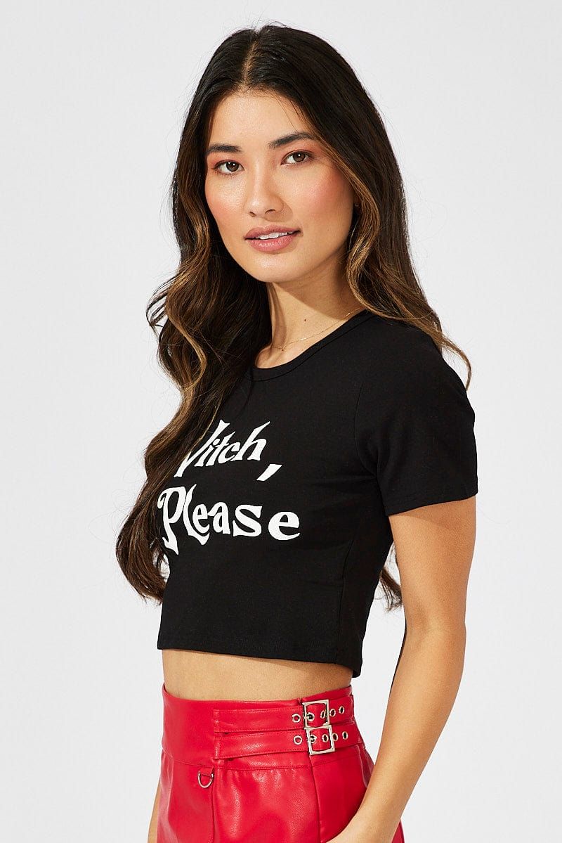 Black Halloween Tee Witch Slogan Crop Baby T-shirt sold by Ally Fashion product image thumbnail 4