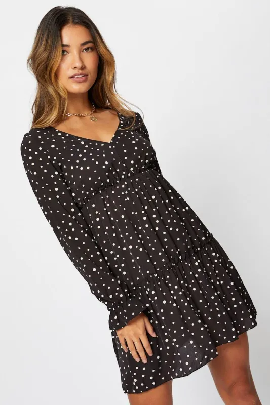 Print Long Sleeve Ruffle Skater Dress sold by Ally Fashion