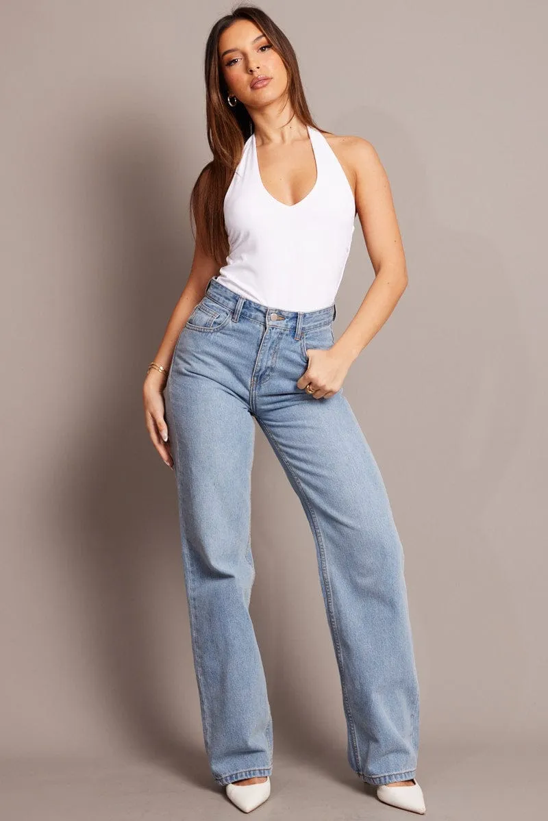 White Supersoft Bodysuit Halter Neck sold by Ally Fashion product image thumbnail 2