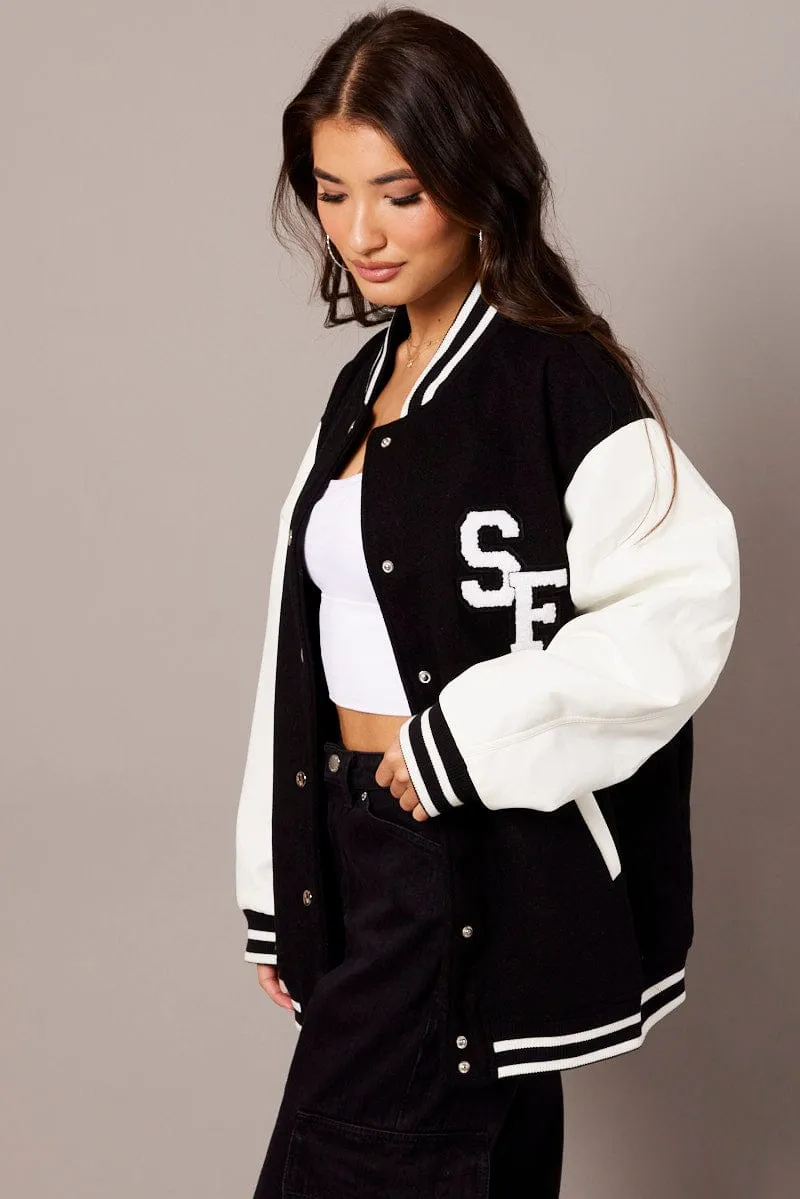 Black Varsity Jacket Long Sleeves Embroidery Details sold by Ally Fashion product image thumbnail 4