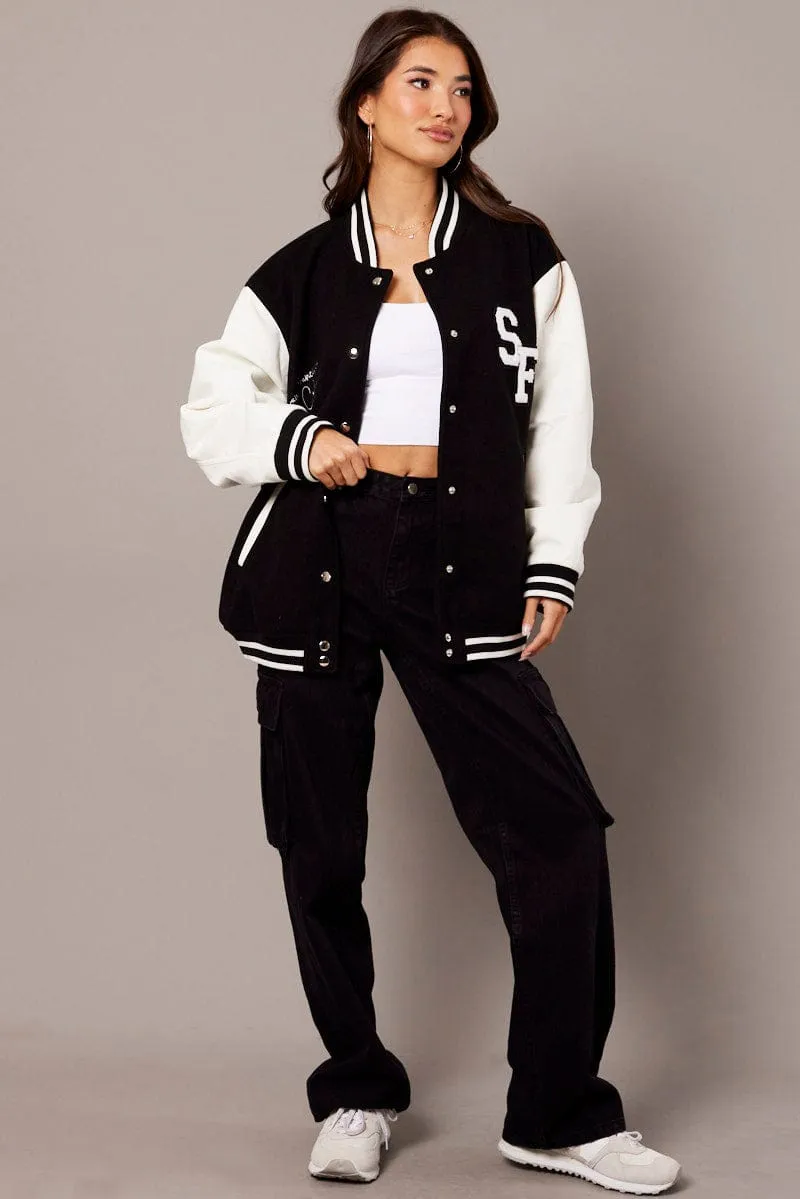 Black Varsity Jacket Long Sleeves Embroidery Details sold by Ally Fashion product image thumbnail 2
