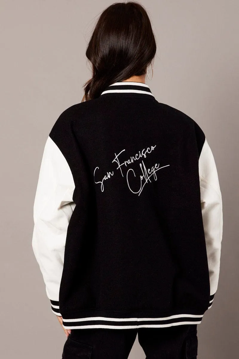 Black Varsity Jacket Long Sleeves Embroidery Details sold by Ally Fashion product image thumbnail 5