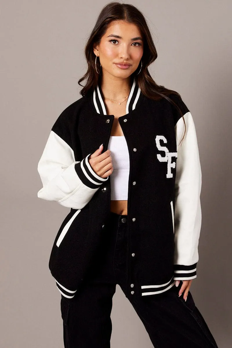 Black Varsity Jacket Long Sleeves Embroidery Details sold by Ally Fashion product image thumbnail 3