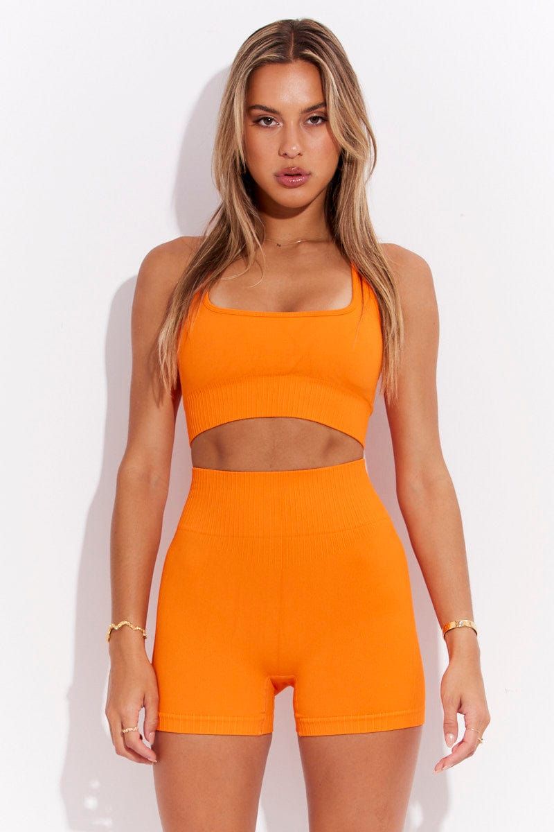 Orange Seamless Top And Bike Shorts Activewear Set sold by Ally Fashion product image thumbnail 3