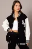 Black Varsity Jacket Long Sleeves Embroidery Details sold by Ally Fashion