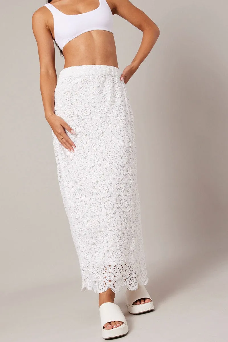 White Midi Skirt High Rise Lace sold by Ally Fashion