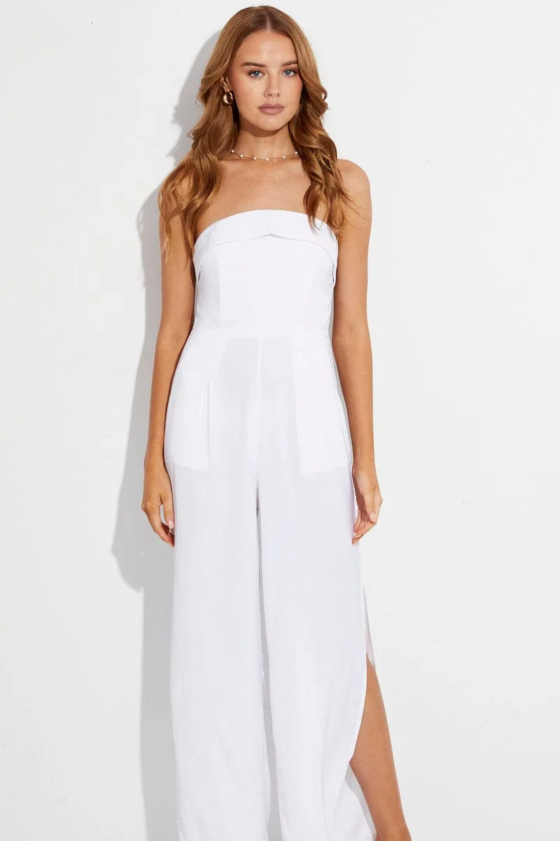 White Strapless Jumpsuit Side Split sold by Ally Fashion product image thumbnail 2