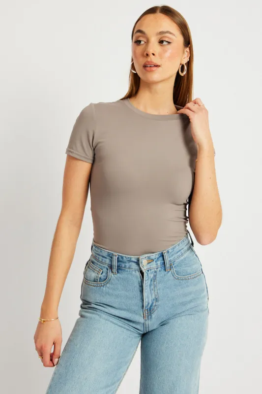 Brown Supersoft Top Short Sleeve sold by Ally Fashion