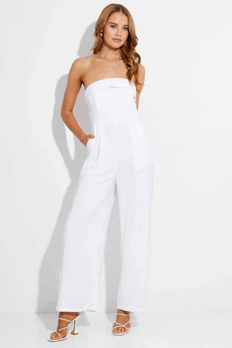 White Strapless Jumpsuit Side Split sold by Ally Fashion product image thumbnail 3