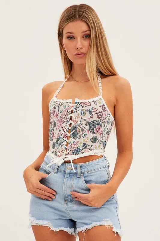 White Floral Corset Top sold by Ally Fashion