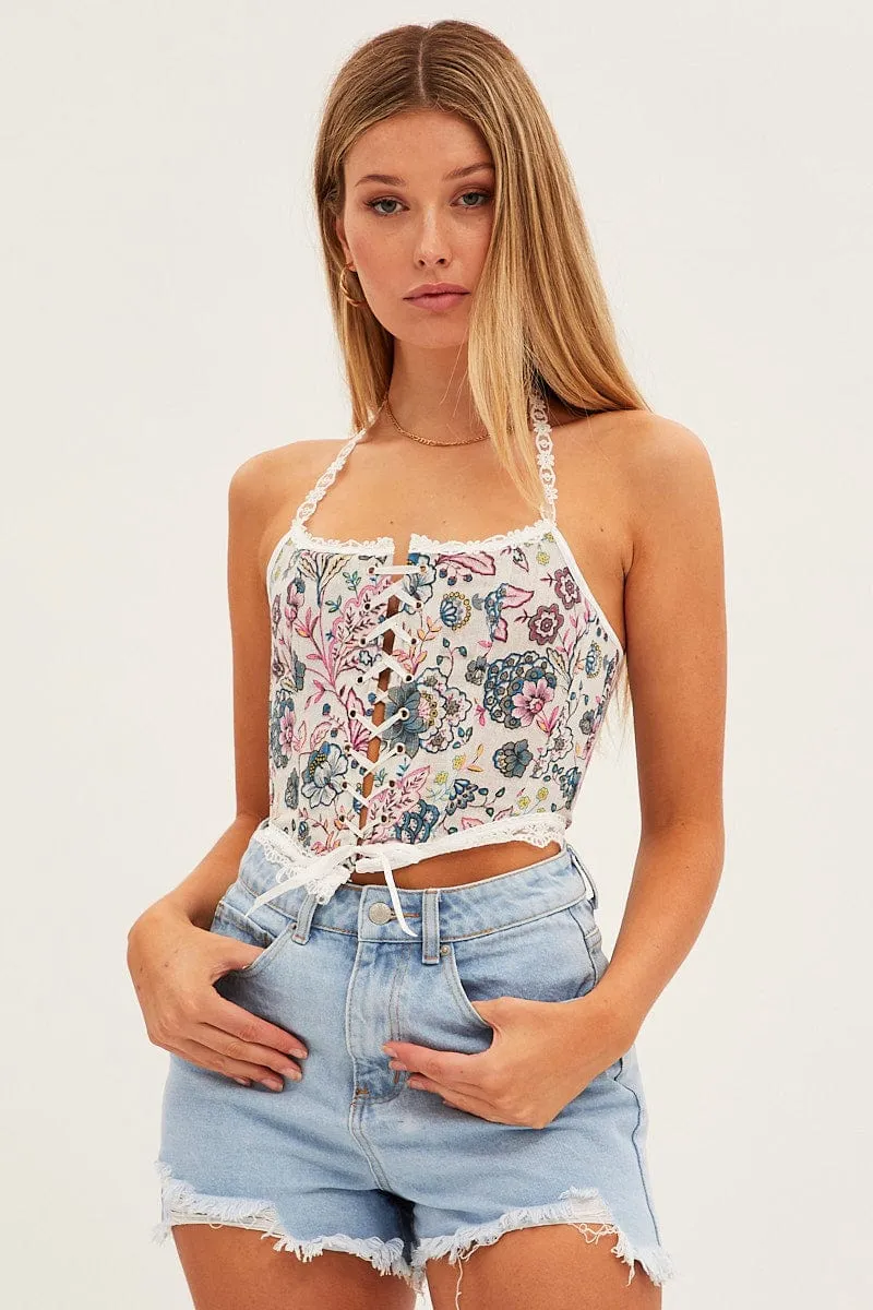 White Floral Corset Top sold by Ally Fashion