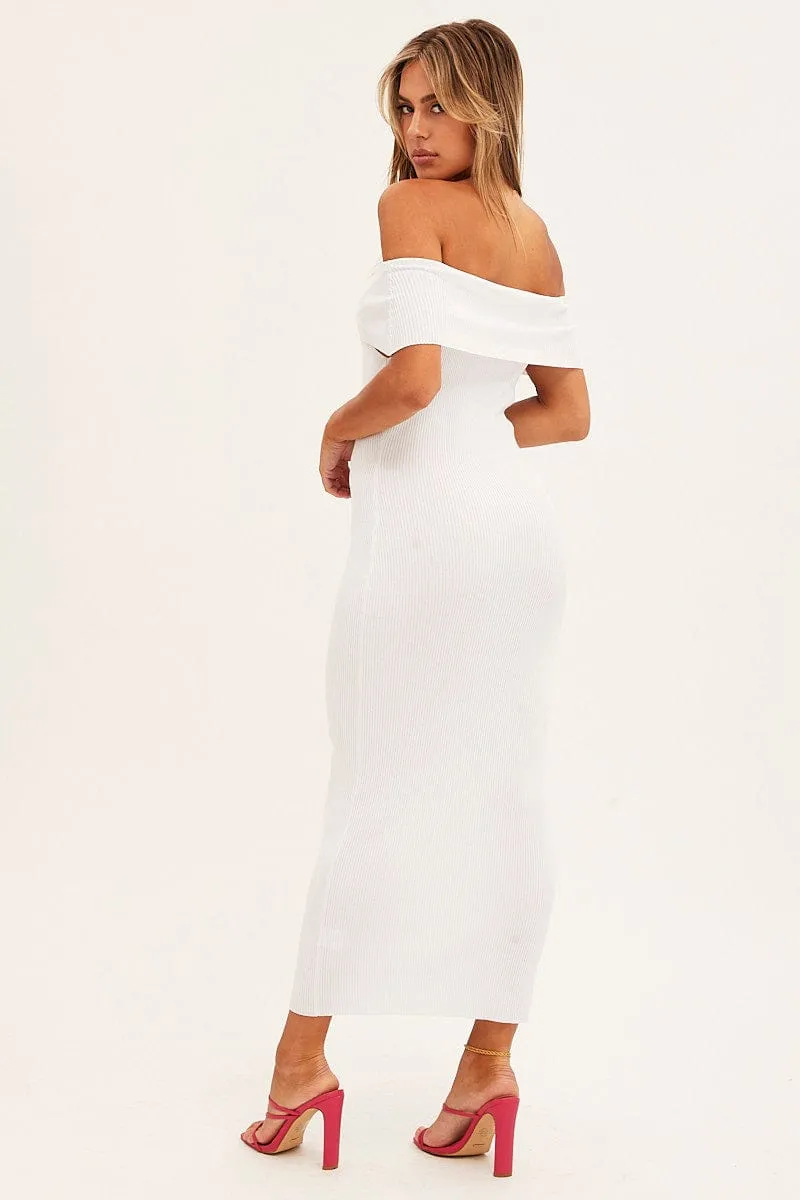 White Off Shoulder Dress Knit Bodycon Knit sold by Ally Fashion product image thumbnail 5