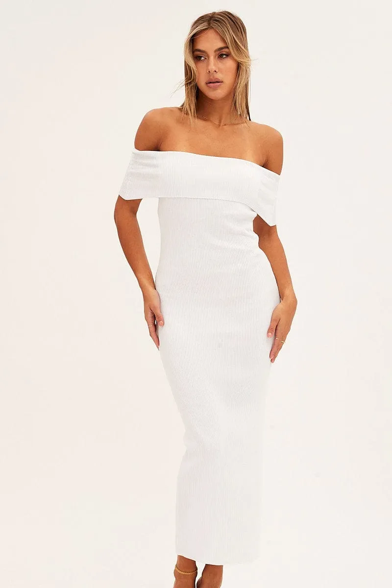 White Off Shoulder Dress Knit Bodycon Knit sold by Ally Fashion product image thumbnail 3