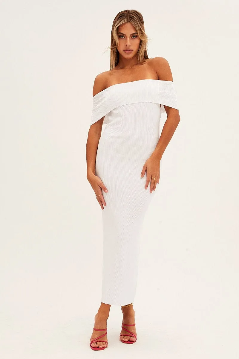 White Off Shoulder Dress Knit Bodycon Knit sold by Ally Fashion product image thumbnail 4