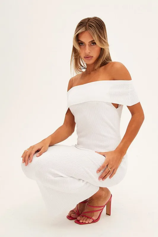 White Off Shoulder Dress Knit Bodycon Knit sold by Ally Fashion