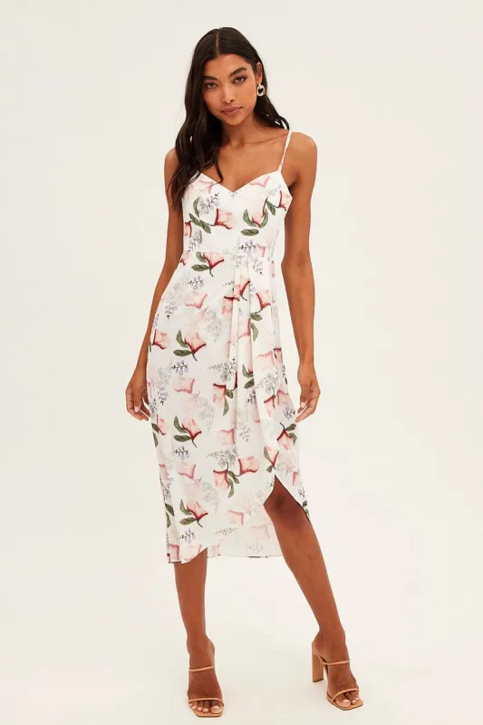Print Midi Dress Sleeveless V Neck Wrap Floral Print sold by Ally Fashion