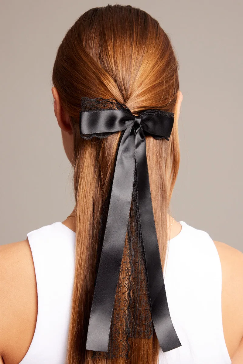 Black Lace Bow Hair Clip sold by Ally Fashion