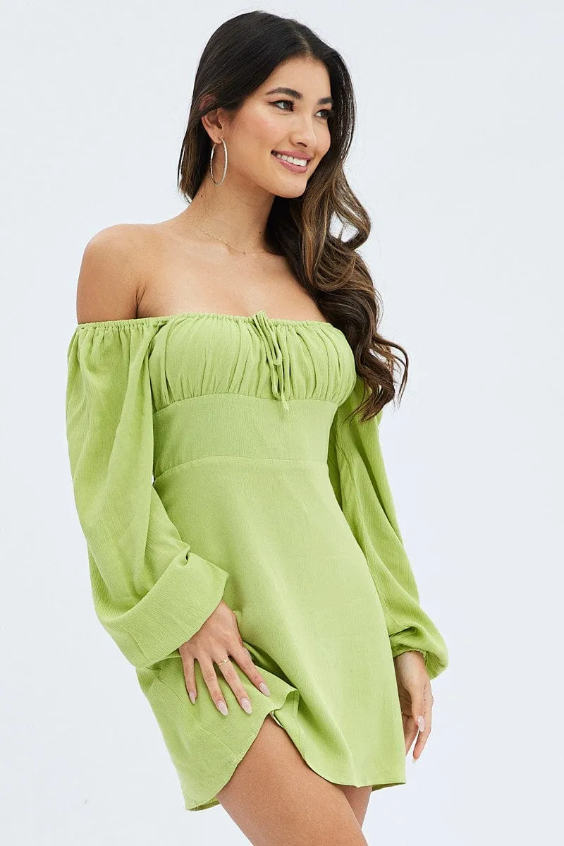 Green Mini Dress Ruched Bust Long Sleeve sold by Ally Fashion product image thumbnail 3