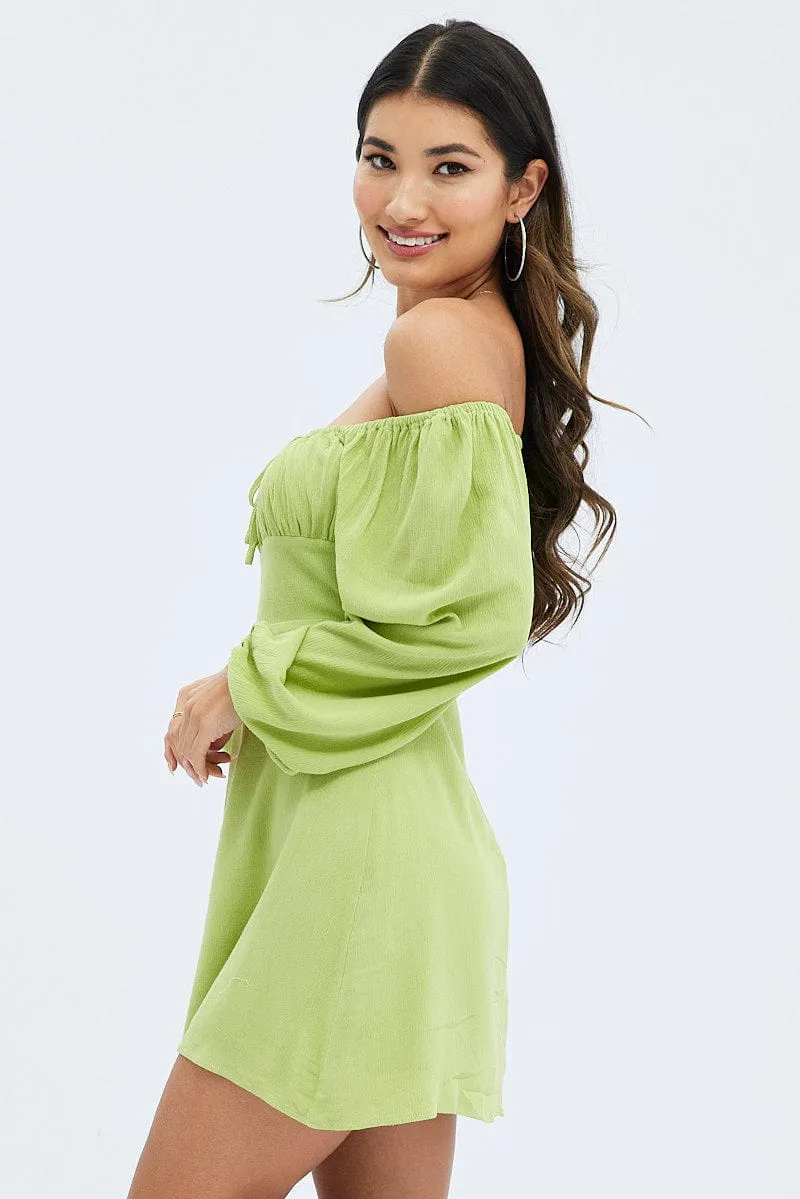 Green Mini Dress Ruched Bust Long Sleeve sold by Ally Fashion product image thumbnail 4