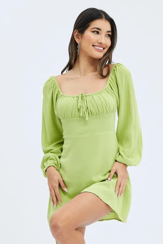 Green Mini Dress Ruched Bust Long Sleeve sold by Ally Fashion