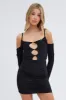 Black Mini Dress Long Sleeves V-Neck Keyhole Bodycon sold by Ally Fashion