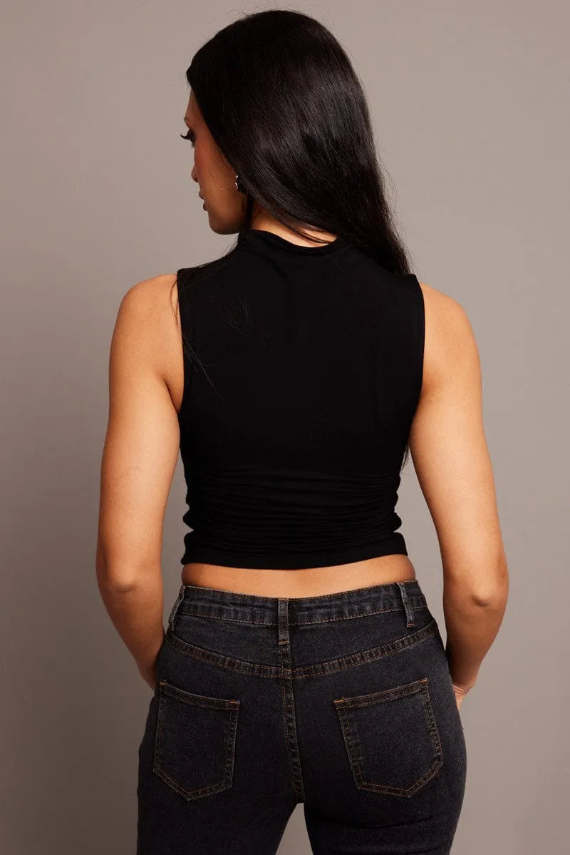 Black Tank Top High Neck Side Ruched Modal sold by Ally Fashion product image thumbnail 5